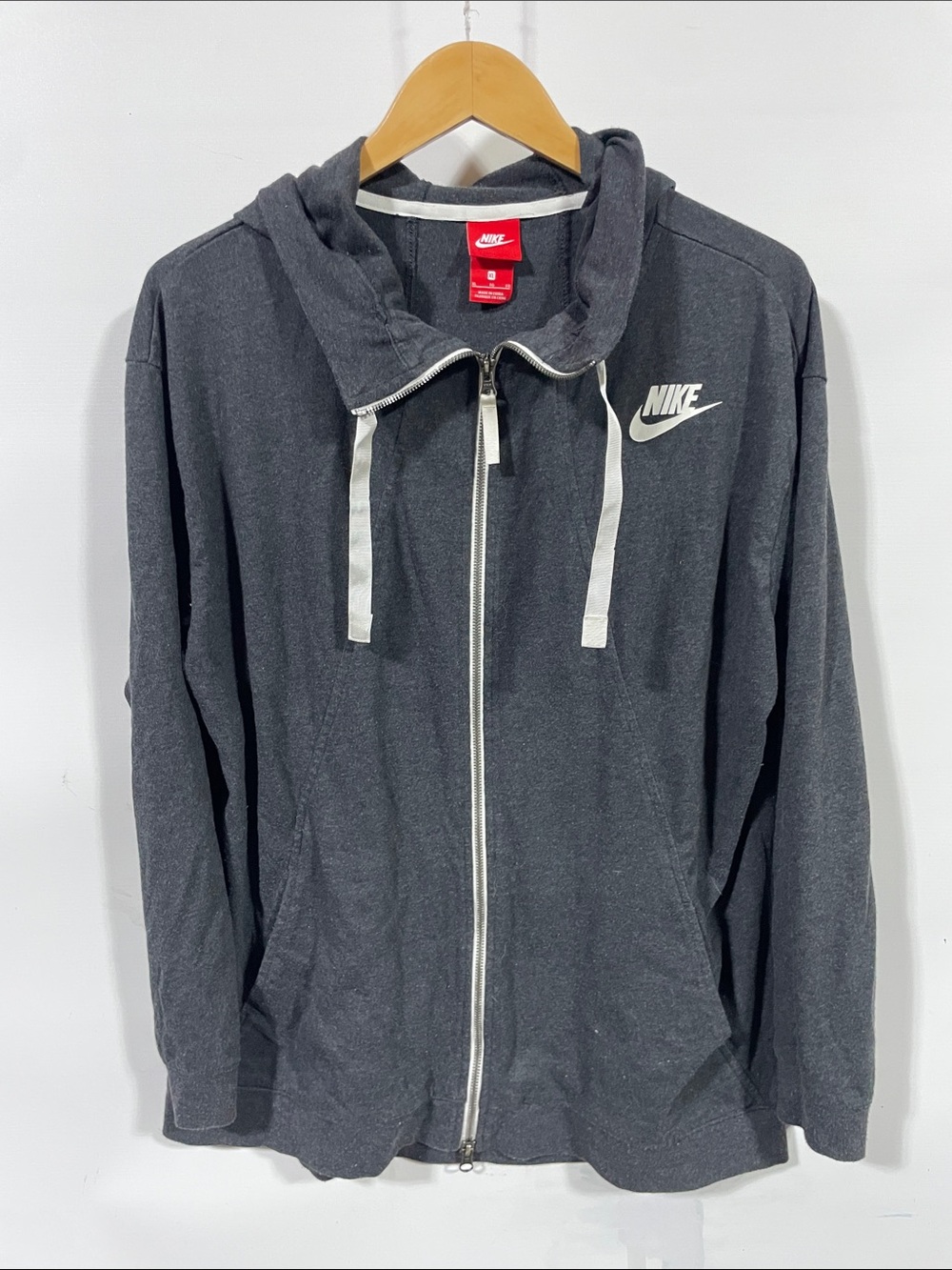 Nike Women's Dark Gray Full-Zip Hoodie with White Swoosh